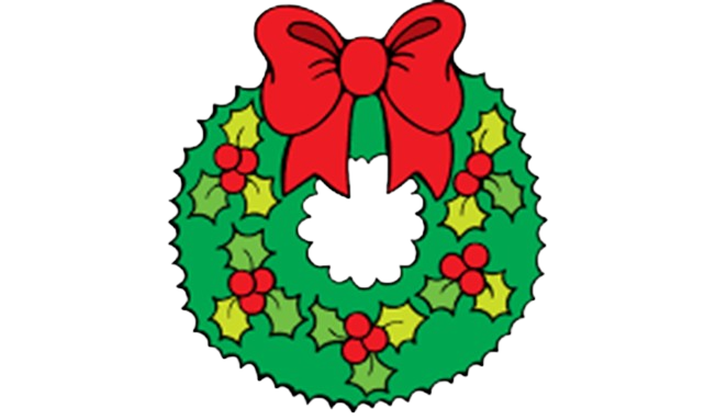 A festive Christmas wreath adorned with green holly leaves, red berries, and a large red bow at the top. Perfect for December 2 or anytime throughout the holiday season, the wreath has a traditional circular shape with a hollow center.