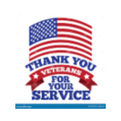 Text with an American flag above reads: "Thank You Veterans For Your Service." Red and blue colors decorate the patriotic theme, enhancing the heartfelt gratitude.