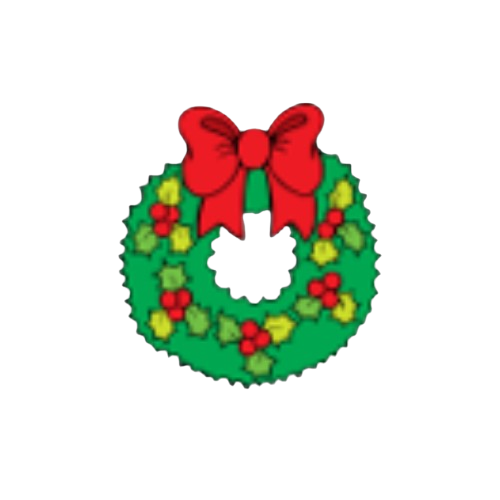 A festive wreath with green leaves, red berries, and a large red bow at the top is perfect to decorate your home and bring in the spirit of Happy Holidays.
