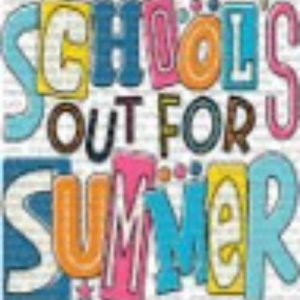 A vibrant text bursts forth, declaring "School's Out For Summer" in radiant style. Each word shimmers in its own hue against a softly patterned backdrop, capturing the joyful spirit of summer.